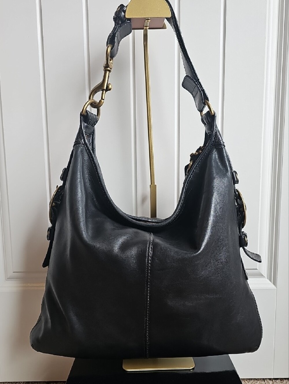 Coach XL Bleecker Black Burnished Leather Felicia Hobo Bag 11424 Tattersall EUC - Picture 9 of 14
